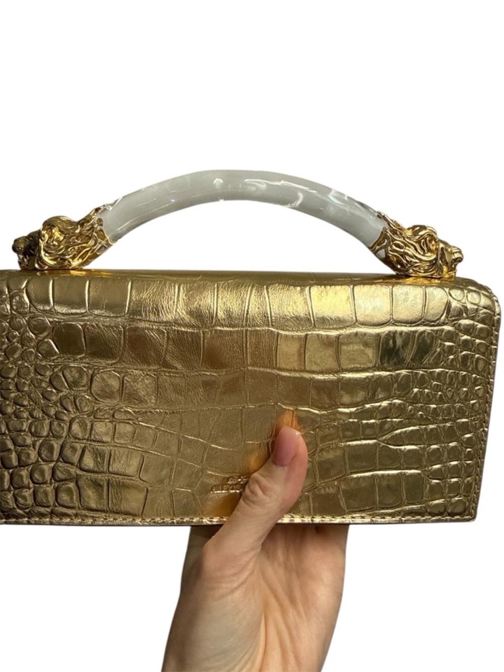 ALEXIS BITTAR Lioness Metallic Croc Embossed Leather Top-Handle Bag - Picture 7 of 12